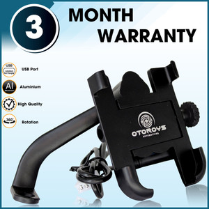 Otoroys CNC Bike Mount Holder for Navigation 360 Degree Rotating Handlebar Metal Body Cradle Stand for Bicycle, Motorcycle, Scooty Fits All Smartphones (CNC Metal Holder with USB Charger) Bike Mobile Holder