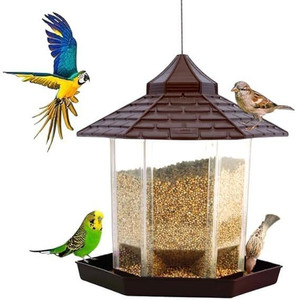 Garden's Need Hut Shape Bird Feeder with 360° Perch, Transparent Grain Holder & 1-Mtr SS Wire Window Bird Feeder Bird Feeder
