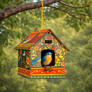 KARNI CRAFT Wooden Bird House Painted Colorful Nest Hanging Garden Balcony Outdoor Decor Bird House