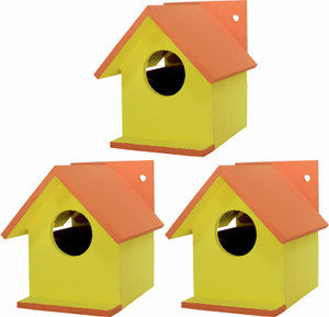 ROSMERTA Bird Nest Hanging Wooden House Bird House (Pack of 3) Bird House
