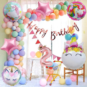 पार्टी मिडलिंकर्ज़ No 2 Rose Gold Balloons with Unicorn Party Theme Birthday Decoration Items Kit