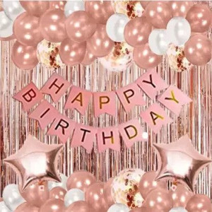 PARTY MIDLINKERZ Printed Happy Birthday Decoration kit Combo - 49 Pcs for Rosegold Decor