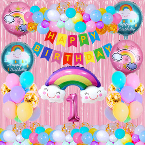 Crazykart 1st First One Happy Birthday Rainbow Theme Combo Kit For Party Decoration Items