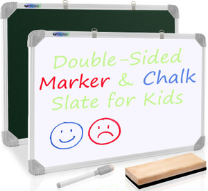Eduway Non Magnetic 2 in 1 Learn N Write 1x1 Feet Slate for Kids | With Wooden Duster & Marker | Double Sided Front for Chalk & Reverse Dry Erase Marker Board (30x30 Cms) Whiteboards