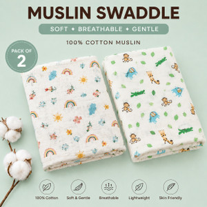 Ajima Shoppe Soft Muslin Baby Swaddle Blanket 100×80 cm (Pack of 2) Breathable Cotton Wrap for Newborns, Lightweight, Multi-Use Receiving Blanket