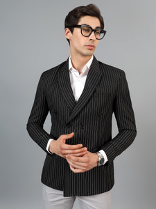 Rajniti Striped Double Breasted Casual, Festive, Festive & Wedding, Formal, Lounge Wear, Party, Wedding Men Blazer