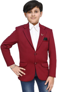 Qtsy Solid Single Breasted Party, Festive, Festive & Wedding, Casual, Wedding Boys Blazer