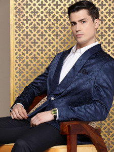 House of Pataudi Self Design Single Breasted Party Men Blazer