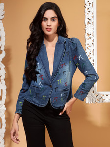 DRAPE AND DAZZLE Printed Single Breasted Casual Women Blazer