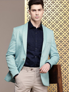 House of Pataudi Self Design Single Breasted Festive Men Blazer