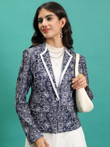 Tokyo Talkies Printed Single Breasted Casual Women Blazer