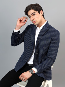 Rajniti Striped Double Breasted Casual, Festive, Festive & Wedding, Formal, Lounge Wear, Party, Wedding Men Blazer