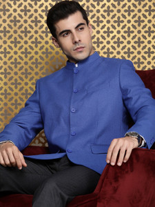 House of Pataudi Solid Bandhgala Festive Men Blazer