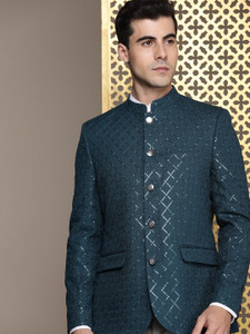 House of Pataudi Solid Single Breasted Festive Men Blazer