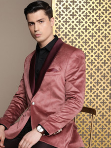 House of Pataudi Striped Single Breasted Party Men Blazer