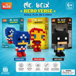 Mr. Blox Mr. Brix Hero Verse DIY Building Blocks pack of 3 ( Batboy, Ironboy, Starboy)