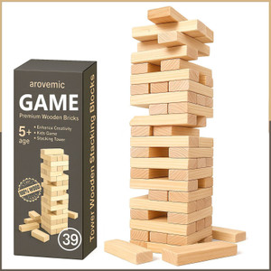arovemic Classic Wooden Jenga Stacking Tower Game – 39 Janga Blocks for Kids & Adults Board Game Accessories