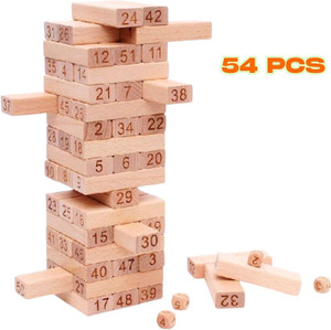 Roarify Wooden Jenga Tumbling Tower of 54 pcs–Puzzle Block for Kids-Adults & Family Party & Fun Board Game
