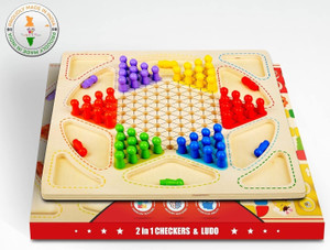 Rainbowstore Wooden Frame Chinese Checkers + Ludo 2 In 1 Board Game Educational Board Games