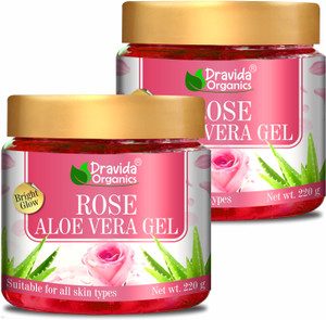 Dravida Organics 100% Pure Rose Aloe Vera Gel for glowing Face, Skin & Hair
