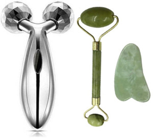 GAURINANDAN 3D Face Body Massager With Ice Roller And Jade Stone Roller With Gua Sha Tools.