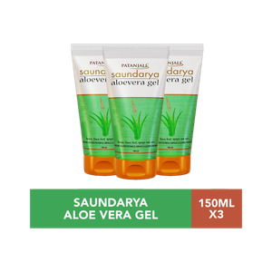 PATANJALI Saundarya Aloe Vera Gel for Face and hair, Moisturizing Skin - 150ml x 3