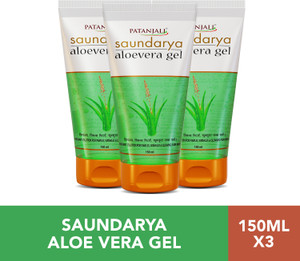 PATANJALI Saundarya Aloe Vera Gel for Face and hair, Moisturizing Skin - 150ml x 3