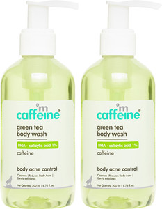mCaffeine Green Tea Body Wash Salicylic Acid 1%| Body Acne Control, Gently Exfoliates