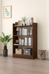 EW Wooden Large 4-Tier Open Bookshelf Rack Showcase Organizer for Living Study Room Engineered Wood Open Book Shelf