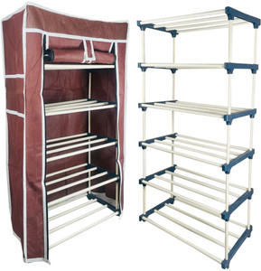 QUARCK 5Tiers Book Shelf Plastic Rack With Cover Wardrobe Portable Multipurpose Folding Plastic Open Book Shelf