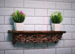Bogenlite Hand Carved Wooden Wall Décor Shelf || Mounted Bookshelf || Bedroom Solid Wood Open Book Shelf