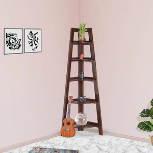 SB Handicraft Solid Sheesham Wood 5 Shelf Ladder Book Shelf for Study Room & Home Solid Wood Open Book Shelf