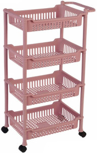 3D METRO SUPER STORE 4 Tier Whit Wheel Multipurpose Kitchen Storage Organizer Folding Rack Plastic Open Book Shelf