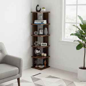 Urbanovia Corner Book Shelf for Bedroom Study and Living Room Engineered Wood Semi-Open Book Shelf