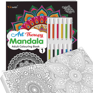 Mandala Art Kit for Adults & Kids :- Art Therapy Mandala Adult Colouring Book 1 : Refreshing Mandala - Colouring Book, Coloring Adventure Book with 12 Sketch Pens, Tear-Out Sheets Included!