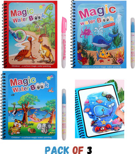 (3 Pack) Magic Water Book for Kids with Magical Water Doodle Pen, Reusable