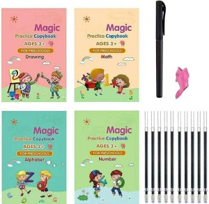 Magic Practice Copybook, Number Tracing Book For Preschoolers With Pen, Magic Calligraphy Copybook Set Practical Reusable Writing Tool Simple Hand Lettering with 4 Disc
