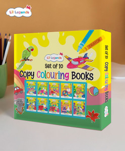 Lil Legends Set of 10 Copy Colouring Books for Kids | Box Set of 10 Books | Alphabet, Numbers, Shapes, Fruits and More | Focus and Vocabulary Building | For Nursery/LKG/UKG | Age 3+