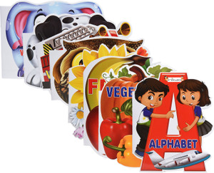 Mini Shapes Colouring Books Set of 8 for Kids; Combo Pack of 8 coloring Books with Title Alphabet, wild Animals, Vegetables, Birds, Flowers, Vehicles and Fruits  - Coloring Books