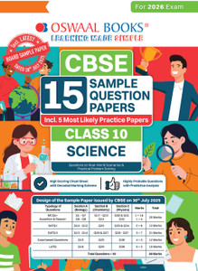 Oswaal CBSE 15 Sample Question Papers Class 10 Science for 2026 Board Exam (As per CBSE Sample Question Paper issued on 30 July 2025), recommended by 2025 CBSE Toppers with Chapter wise Highly Probable Questions, includes 5 Most Likely SQPs & all types of CBQs