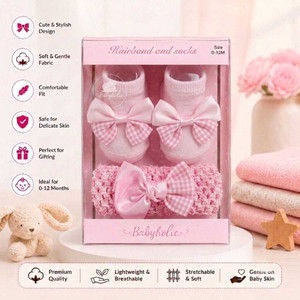 BABY HOLIC Baby Hair Band & Booties Set Soft Cotton 0-12 Months Gift Set Booties