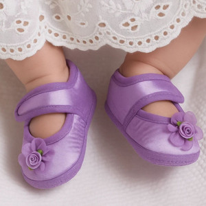 Neska Moda 6 To 12 Months Baby Girls Satin Party Wear Floral Applique Velcro Sandal Booties