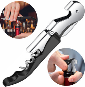 Onbicle Wine Opener Stainless Steel Wine Cork Screw, Sommelier Knife for Kitchen, Bar or Restaurant Black Bottle Opener