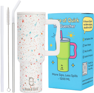 HOUSE OF QUIRK 1200ML Stainless Steel Tumbler Hot and Cold with Handle and Lid 2 Straw 1200 ml