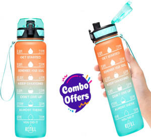 Red-sunset 1000 ml Non-Toxic Sipper Water Bottle for Adults with Time Markings 1000 ml Bottle