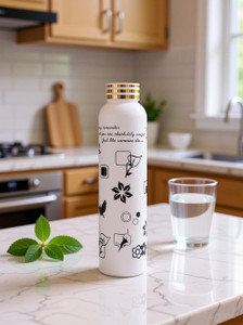 AneriDEALS Flower Printed Black Water Bottle for Fridge, for Home, Office, Gym & School Boy 1000 ml Plastic Bottle