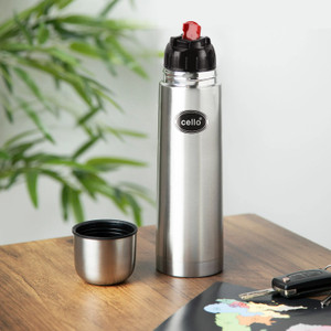 cello Thermo Flip Stainless Steel | Flip lid with cup | Durable & Leakproof 890 ml