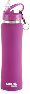 NIRLON Flip Bot Stainless Steel Sipper Rubber Finish Water Bottle with Straw Lid 750 ml