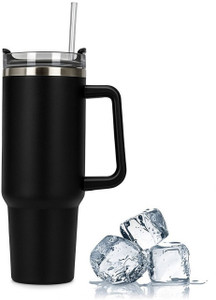 theyellowsilver Black Tumbler 1200ML with Straw | Double Wall Stainless Steel Travel Flask Mug 1200 ml Steel Flask