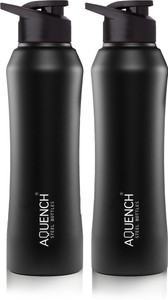 AQUENCH RUSH PRO Pack Of 2 1L Stainless Steel Black Coloured Water Bottles 1000 ml Steel Bottle